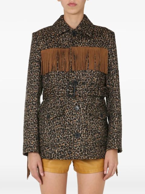 Saint Laurent fringed animal print jacket - Neutrals - zdjęcie produktu nr 1