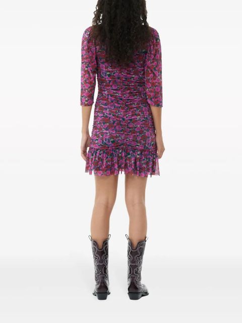 GANNI ruched mesh minidress - Pink