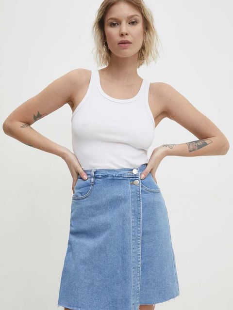 Answear.LAB spódnica jeansowa kolor niebieski mini rozkloszowana