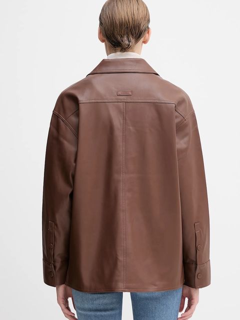 Calvin Klein Jeans koszula damska kolor brązowy relaxed z kołnierzykiem klasycznym LV044D165G