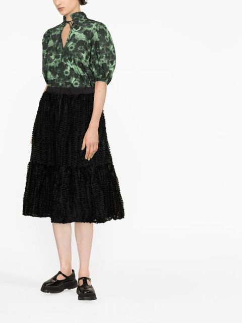 GANNI floral-print ruffled organic cotton top - Black