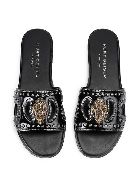 Kurt Geiger London klapki skórzane Eagle Stud Cut Out Flat damskie kolor czarny 4734400309 - zdjęcie produktu nr 2