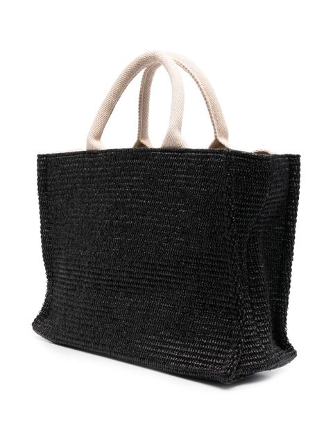 Marni logo-lettering raffia tote bag - Black