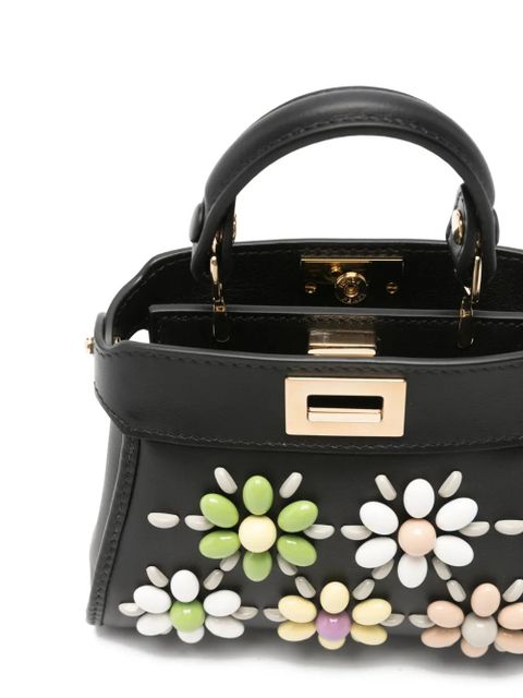 FENDI nano Peekaboo beaded-flowers tote bag - Black