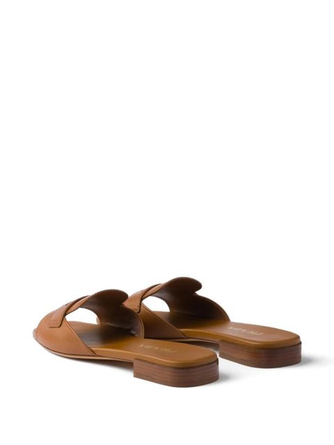 Prada triangle-logo leather sandals - Brown