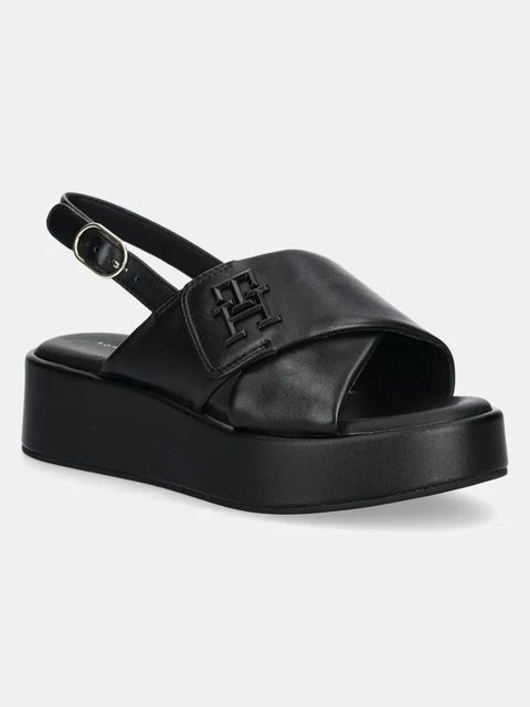 Tommy Hilfiger sandały skórzane TH LOGO HW PADDED LEATHER SANDAL damskie kolor czarny na platformie FW0FW08808 - zdjęcie produktu nr 1
