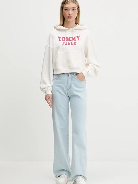 Tommy Jeans bluza bawełniana damska kolor beżowy z kapturem z aplikacją DW0DW21598 - zdjęcie produktu nr 2