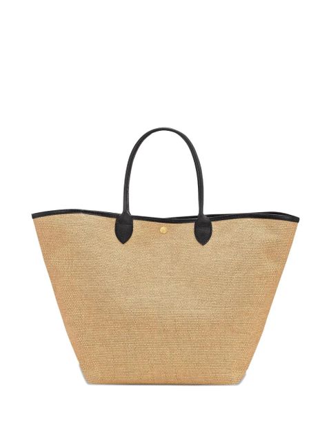 Longchamp Le Pilage woven straw tote bag - Black