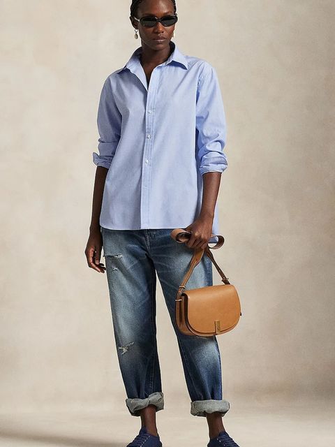 Polo Ralph Lauren koszula bawełniana Long Sleeve Light Shirt damska kolor niebieski relaxed z kołnierzykiem klasycznym 211968220