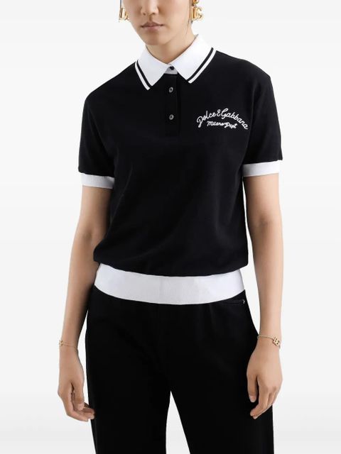 Dolce & Gabbana logo-embroidered cotton polo top - Black