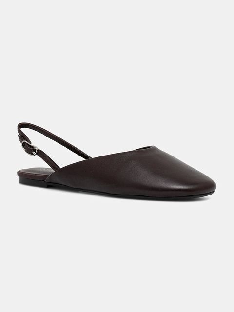Calvin Klein baleriny skórzane OBLIQUE BALLERINA SLINGBACK LTH kolor bordowy z odkrytą piętą HW0HW02852 - zdjęcie produktu nr 1