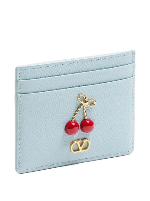 Valentino Garavani Cherryfic grained-leather card holder - Blue