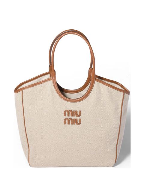 Miu Miu Ivy canvas and leather bag - Neutrals - zdjęcie produktu nr 1