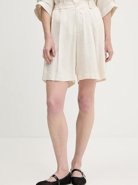 Answear.LAB szorty z lnem damskie kolor beżowy gładkie high waist - zdjęcie produktu nr 1