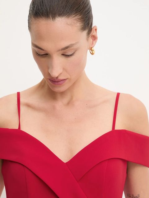 Answear.LAB sukienka kolor czerwony maxi rozkloszowana