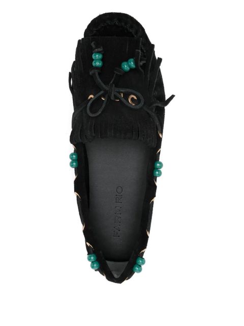 FARM Rio beaded fringed loafers - Black