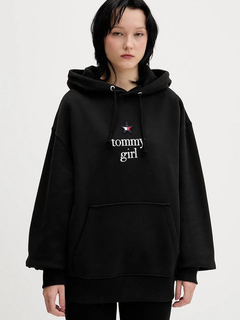 Tommy Jeans bluza bawełniana damska kolor czarny z kapturem z aplikacją DN0DN00099 - zdjęcie produktu nr 1