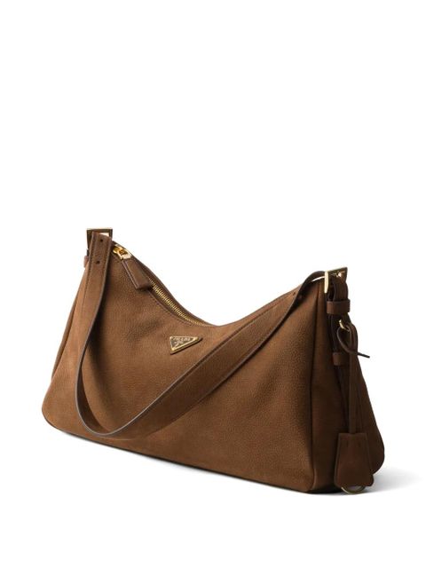 Prada Aimée large nubuck leather shoulder bag - Brown