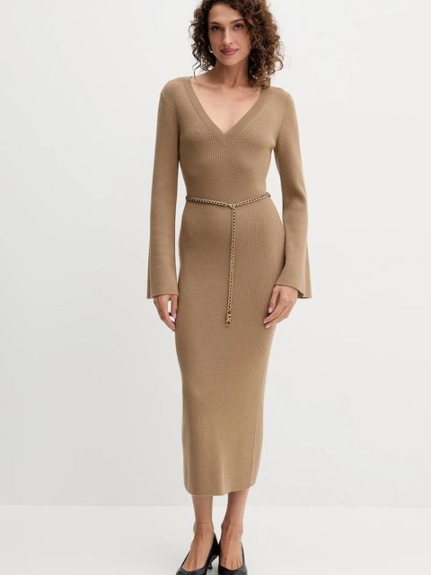 MICHAEL Michael Kors sukienka z dodatkiem wełny kolor zielony maxi dopasowana MF5835G4VR - zdjęcie produktu nr 1