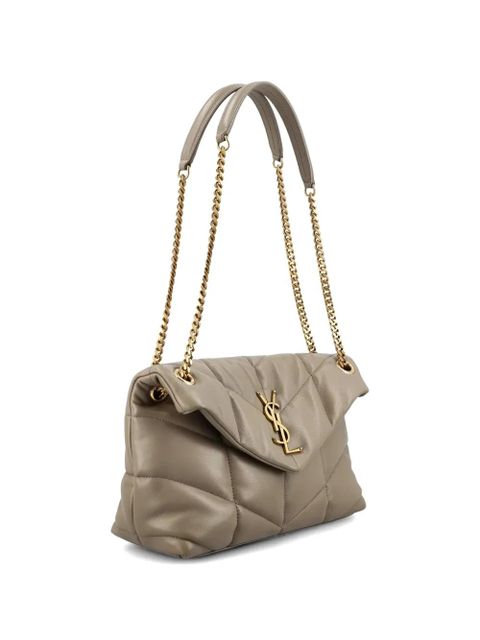 Saint Laurent small quilted logo-plaque shoulder bag - Neutrals