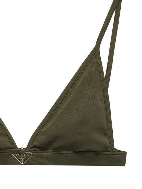 Prada logo-triangle fine-ribbed bikini top - Green