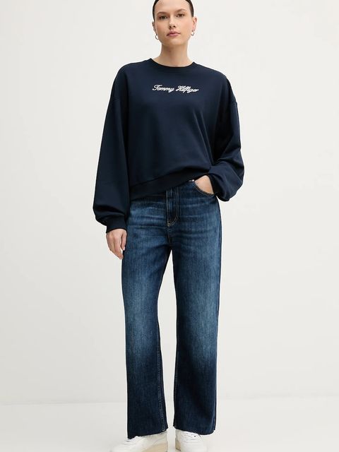 Tommy Hilfiger bluza bawełniana damska kolor granatowy z nadrukiem WW0WW48783 - zdjęcie produktu nr 2