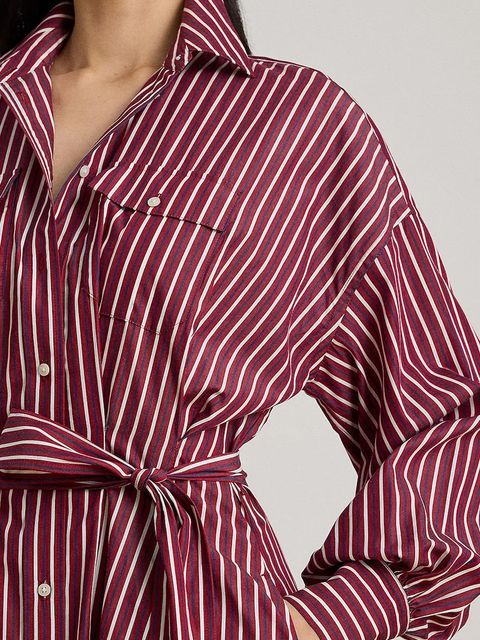 Lauren Ralph Lauren sukienka bawełniana kolor bordowy midi rozkloszowana 200P03516