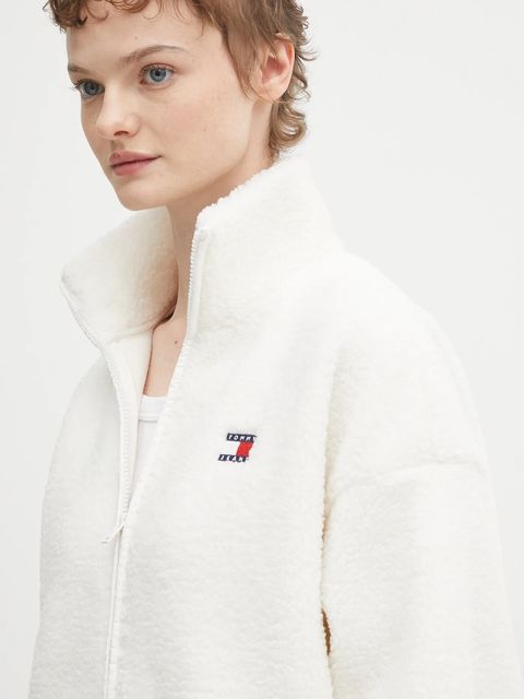 Tommy Jeans bluza polarowa damska kolor beżowy gładka DW0DW21596