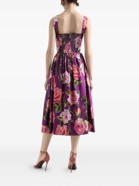 Dolce & Gabbana rose-print midi dress - Purple