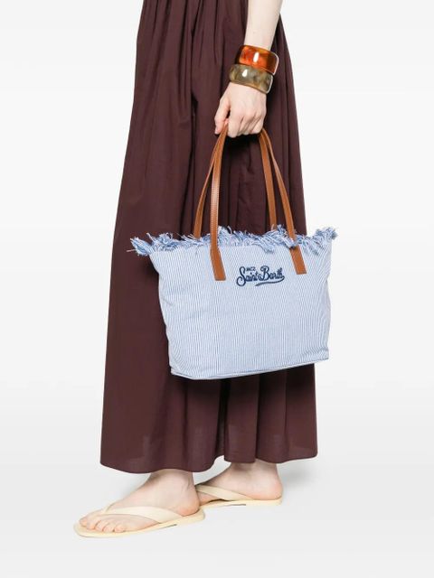 MC2 Saint Barth fringed-detail striped-pattern tote bag - Blue