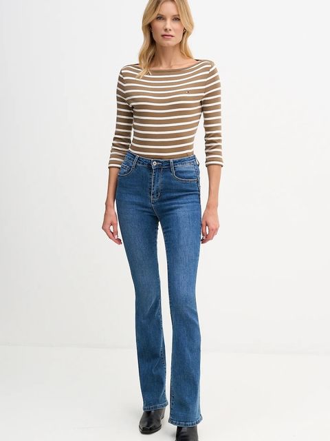 Tommy Hilfiger longsleeve bawełniany kolor brązowy WW0WW40589 - zdjęcie produktu nr 2