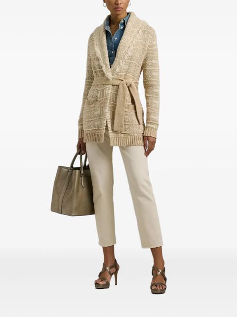 Lauren Ralph Lauren fringed-detail geometric-motif cardigan - Neutrals