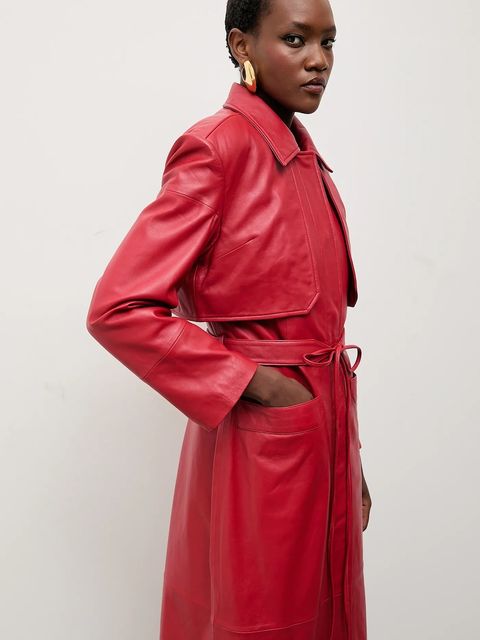 Bonded by Answear.LAB & LOBOS płaszcz skórzany kolor czerwony