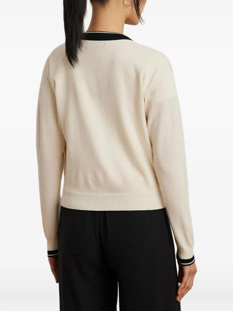 Lauren Ralph Lauren logo-embroidered contrast-trim cardigan - Neutrals