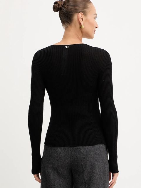 Twinset sweter wełniany damski kolor czarny lekki 252TT3110 - zdjęcie produktu nr 2