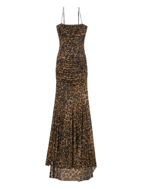 Blumarine leopard-print ruched gown - Brown