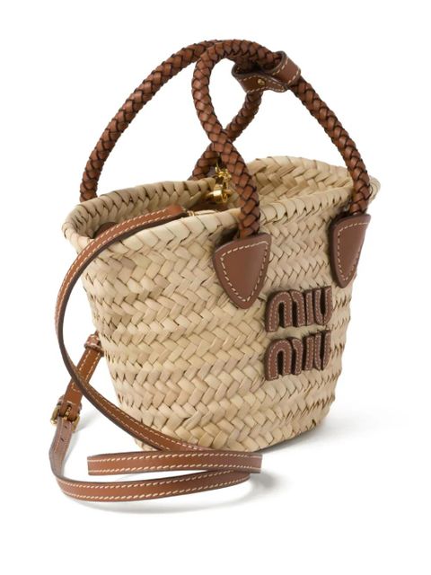 Miu Miu logo-appliqué woven tote bag - Neutrals