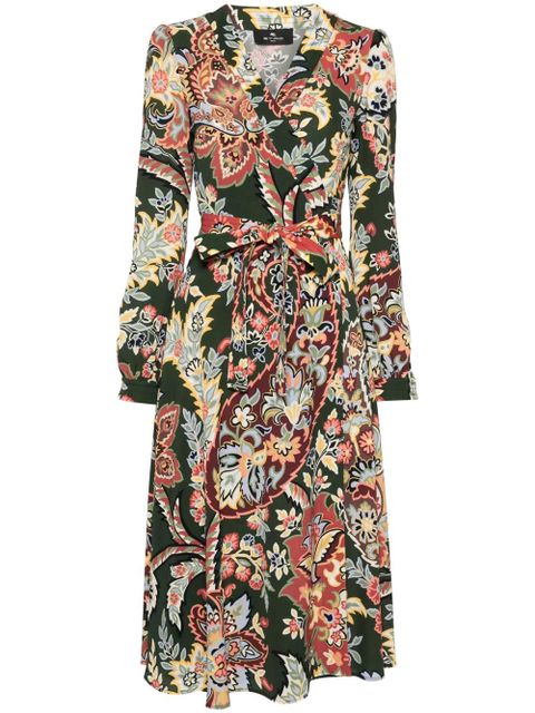 ETRO floral crepe wrap midi dress - Green - zdjęcie produktu nr 1