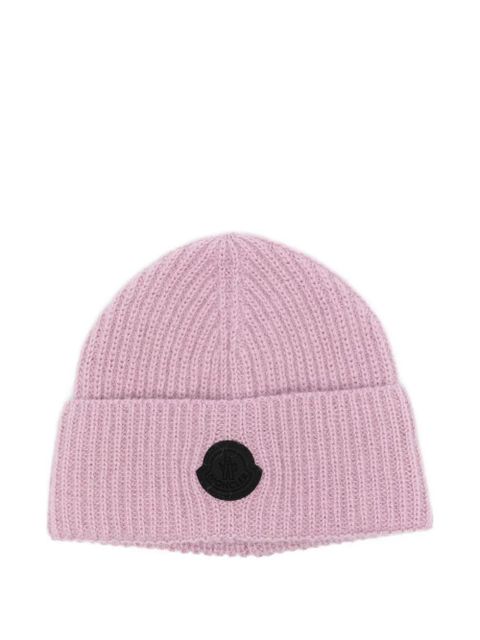 Moncler ribbed logo-plaque beanie - Pink - zdjęcie produktu nr 1