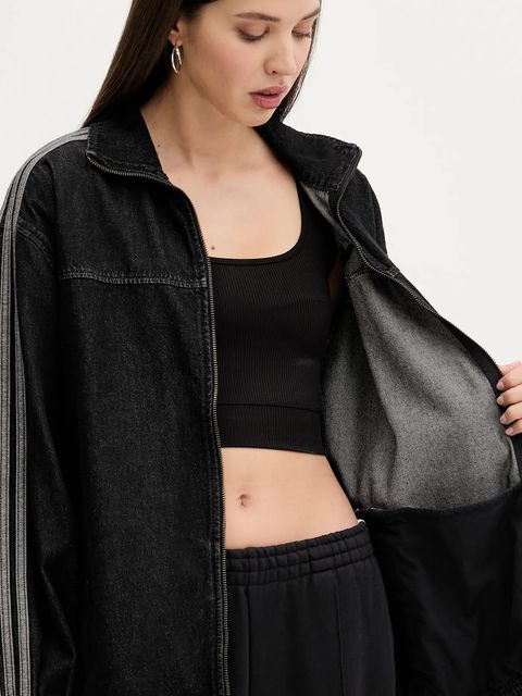 adidas Originals kurtka jeansowa Denim Os TT kolor czarny przejściowa oversize JY2897