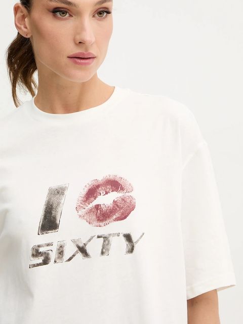 Miss Sixty t-shirt z domieszką lnu damski kolor beżowy 6S3SJ59200