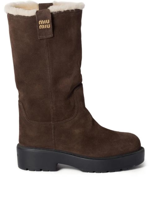 Miu Miu shearling-lined lug-sole boots - Brown - zdjęcie produktu nr 1
