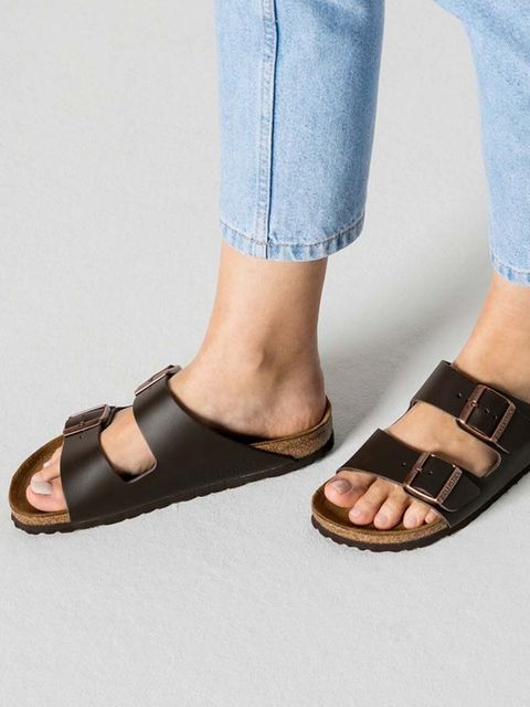 Birkenstock klapki skórzane Arizona damskie kolor brązowy 51103