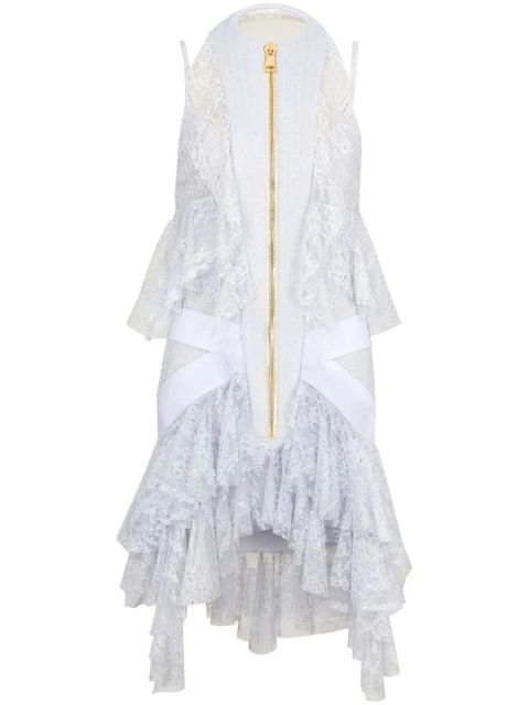 Balmain lace-panelled ruffle mini dress - Grey - zdjęcie produktu nr 1