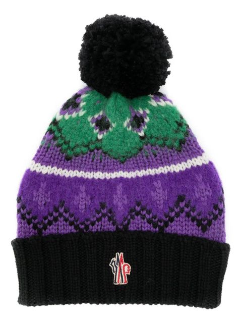 Moncler Grenoble intarsia-knit pompom-detail beanie - Purple - zdjęcie produktu nr 1