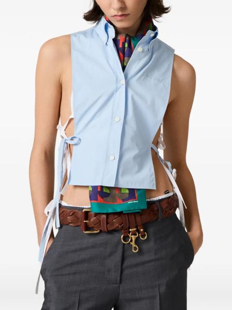 Miu Miu embroidered tie-side shirt - Blue