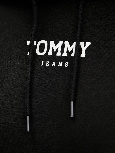 Tommy Jeans bluza bawełniana damska kolor czarny z kapturem z nadrukiem DW0DW21921