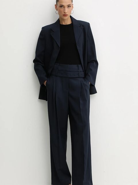 Stine Goya spodnie 0 damskie kolor granatowy szerokie high waist SG-AW25-P113-2435 - zdjęcie produktu nr 2