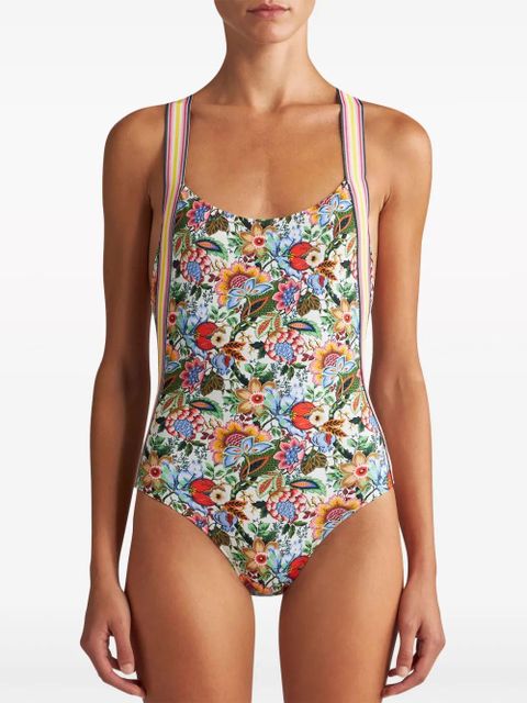 ETRO Bouquet-print open-back swimsuit - Green