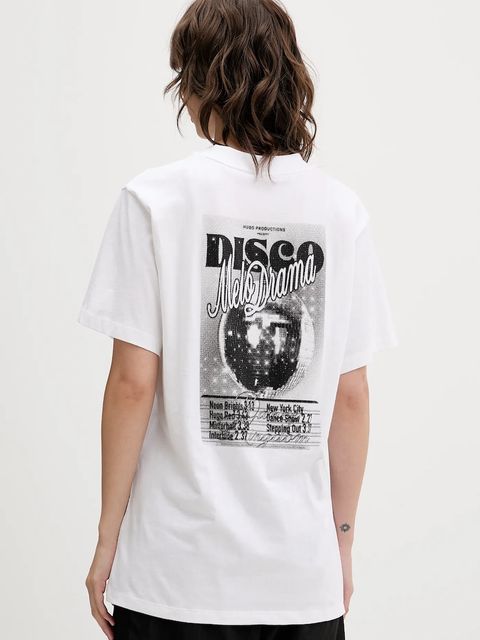 HUGO t-shirt bawełniany damski kolor beżowy 50550148